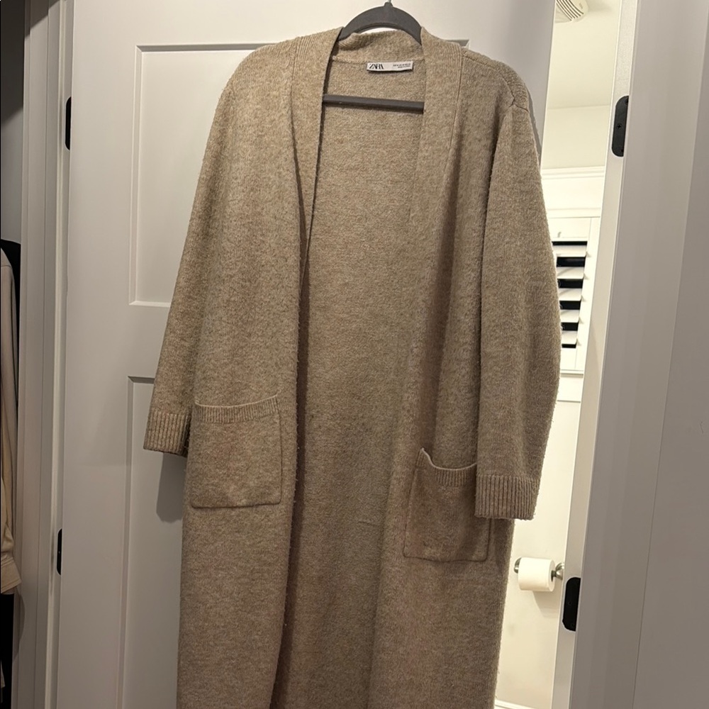 Zara Tan Cozy Long Cardigan
